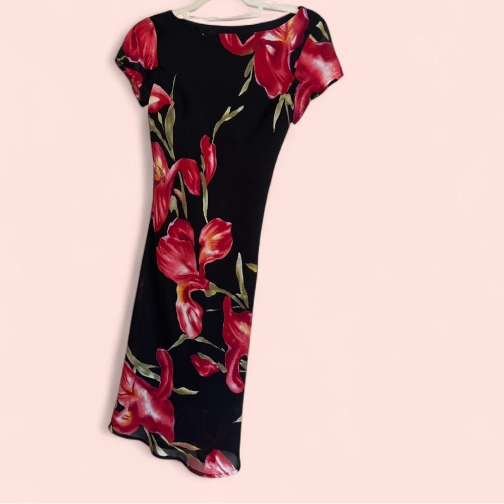 Jonathan Martin Red and Pink Asymmetrical Ruched Midi Dress